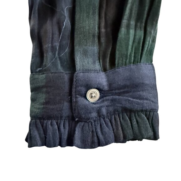 Loft Petite blue and green plaid long sleeve collared button down shirt SP - Picture 7 of 10